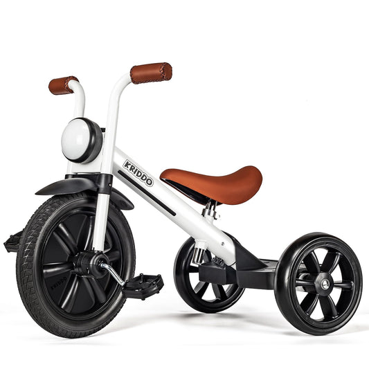 KRIDDO Kids Tricycles Age 2 Years to 5 Years, 12 Inch Puncture Free Rubber Wheel w Front Light, Adjustable Seat Height, Gift Toddler Tricycles for 2-5 Year Olds, Trikes for Toddlers, White