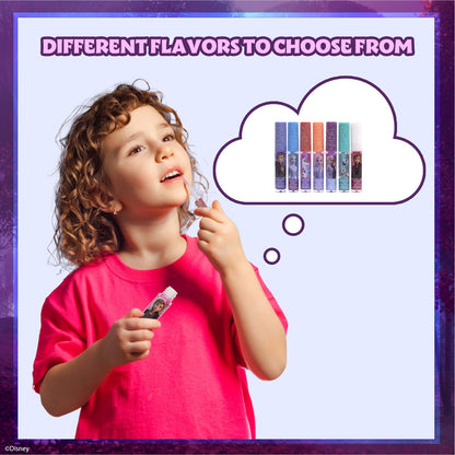 Disney Frozen 7-piece lip gloss set by Townley Girl, featuring colorful, plant-based glosses for young girls' first makeup.