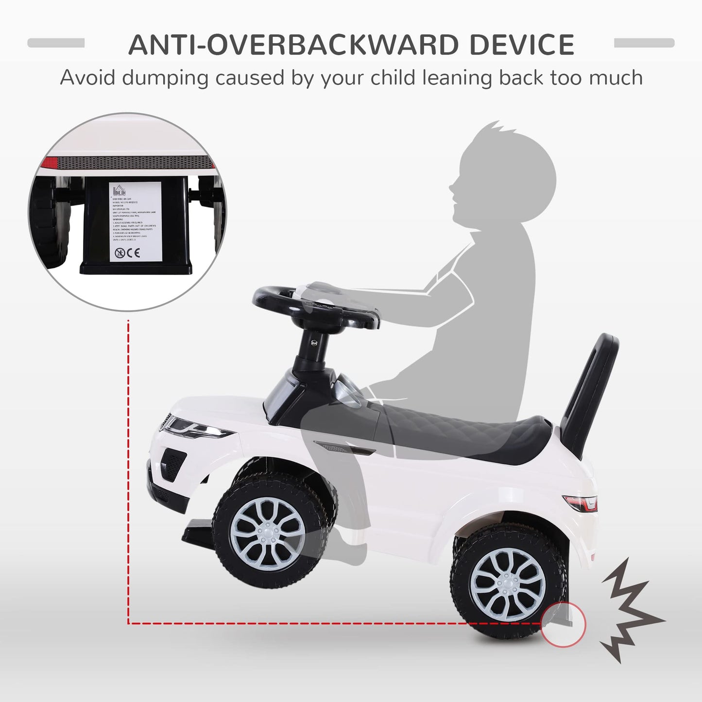 HOMCOM 3-in-1 Ride On Car Foot To Floor Slider Toddler w/Horn Steering Wheel NO POWER Manual Under Seat Storage Safe Design for 1-3 Year Old White