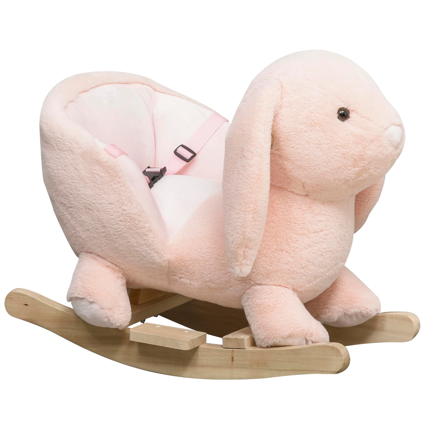 HOMCOM Kids Rocking Rabbit, Plush Rocking Horse Ride-On w/Sound, Wood Base, Seatbelt, for Ages 18-36 Months, Pink