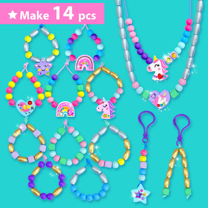 KRAFUN Unicorn Bracelet Craft Kit for Kids Ages 5-12, 14 DIY Arts & Crafts Projects with Friendship Bracelets, Charms, Beads, Gem Stickers, Instructions, Educational Gift for Girls