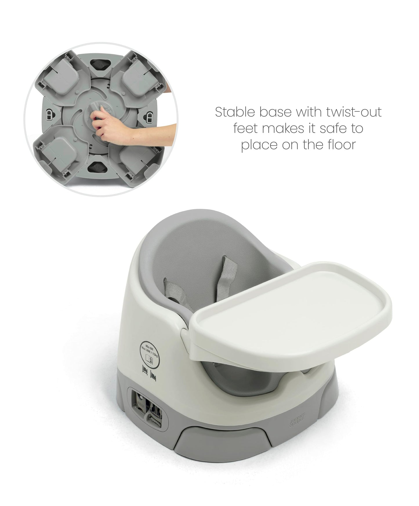 Mamas & Papas Baby Bug Booster Seat for Dining, Detachable Tray, Harness, Adjustable Seat and Non-Slip Feet, Pebble Grey