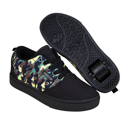 Heelys PRO20 Prints black and camo nylon shoes for children aged 12, featuring a sleek design and sporty style.