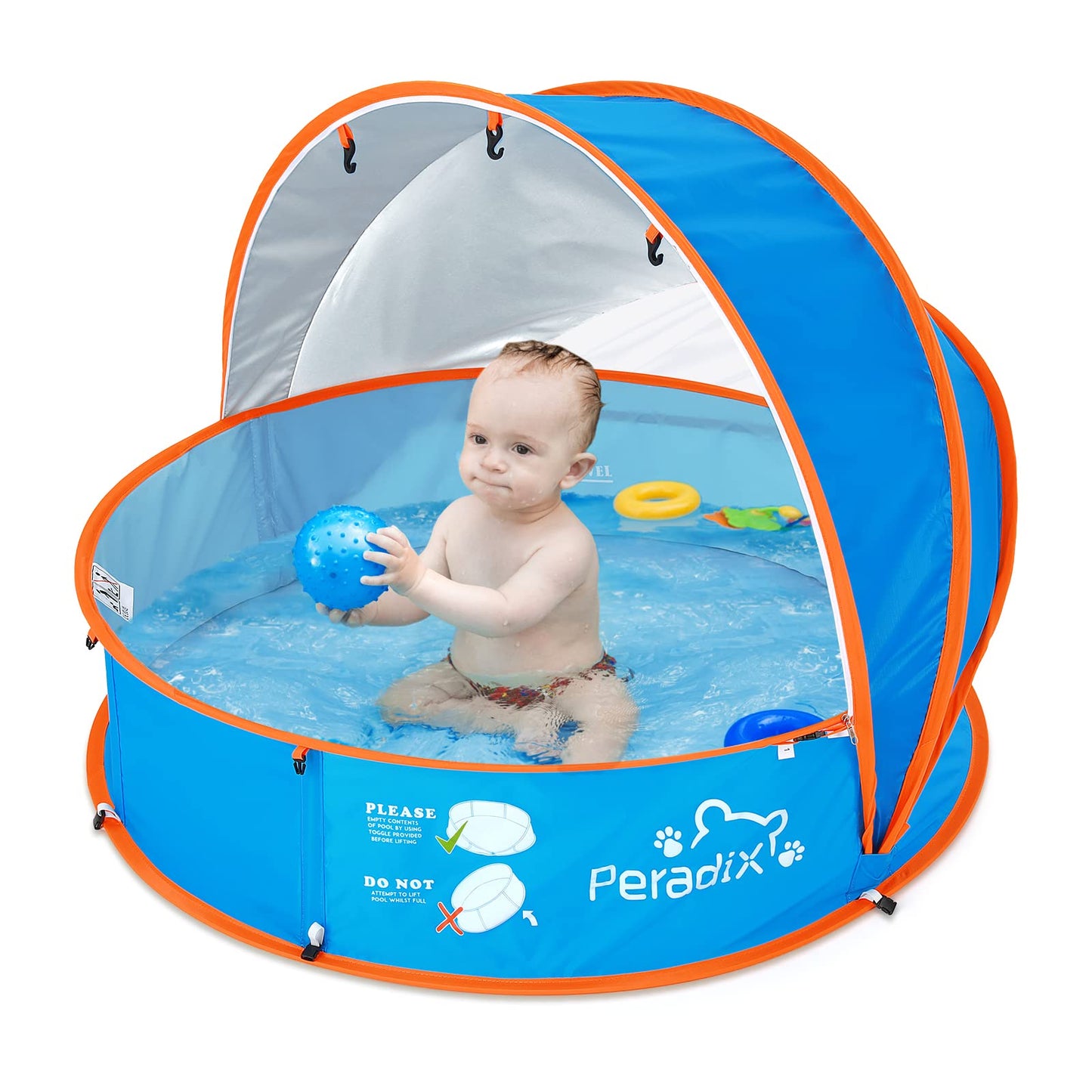 Peradix Splash Pool, 4-in-1 Baby Beach Tent with UV Sun Shelter Canopy & Mosquito Net, Portable Pop-Up Infant Ball Pit Tent, Toddler Wading Pool for Kids & Pets