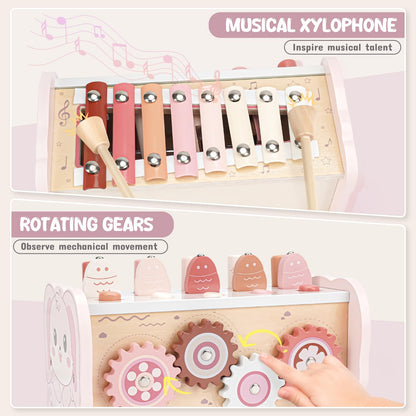 Joyreal wooden Montessori toy set for 1-year-old girls and boys, includes hammering, xylophone, and magnetic fishing game.