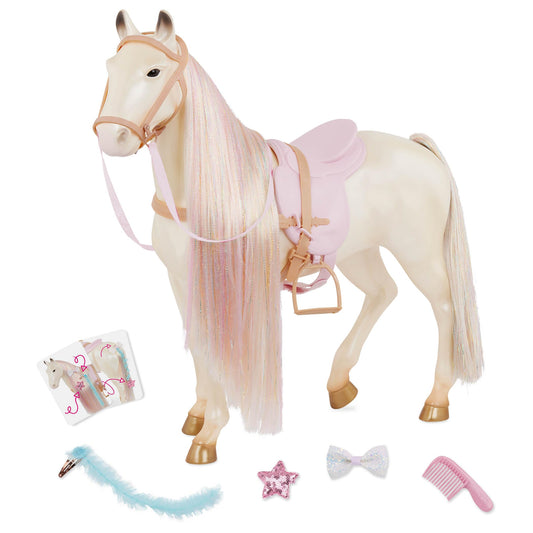 Our Generation Enchanting Horse - 50cm Toy Horse with Ultra-Long Rainbow Hair, Rainbow Hair Horse for 18-inch Dolls, Brushable Hair, Styling Accessories, Toy Horse for Fashion Dolls, Ages 3+