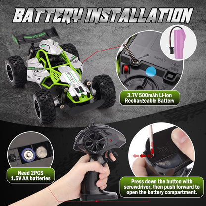 RUIDYA Remote Control Cars, 2.4GHz 1:18 Scale Off-road RC Race Car Toy for Kids Age 4+ with LED Light, Rechargeable High Speed All Terrain RC Drift Vehicle, 4 5 6 7 8 Year Old Boys Girls Birthday Gift