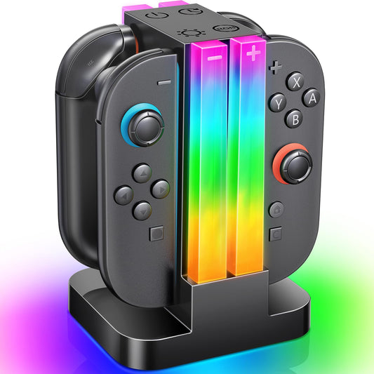 Wenocally Switch 2 Controller Charging Station Compatible with Nintendo Switch 2 for Joy-Con and OLED Model Controller with 6 RGB Light Modes and Timer Function, Charging Station Bag Storage