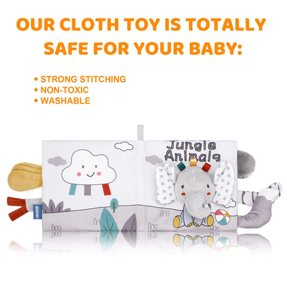 Baby Books, Soft Crinkle Cloth Sensory Toy High Contrast Soft Book, Fabric Touch and Feel Activity Early Development Toy Infant Boy Girl Shower Present