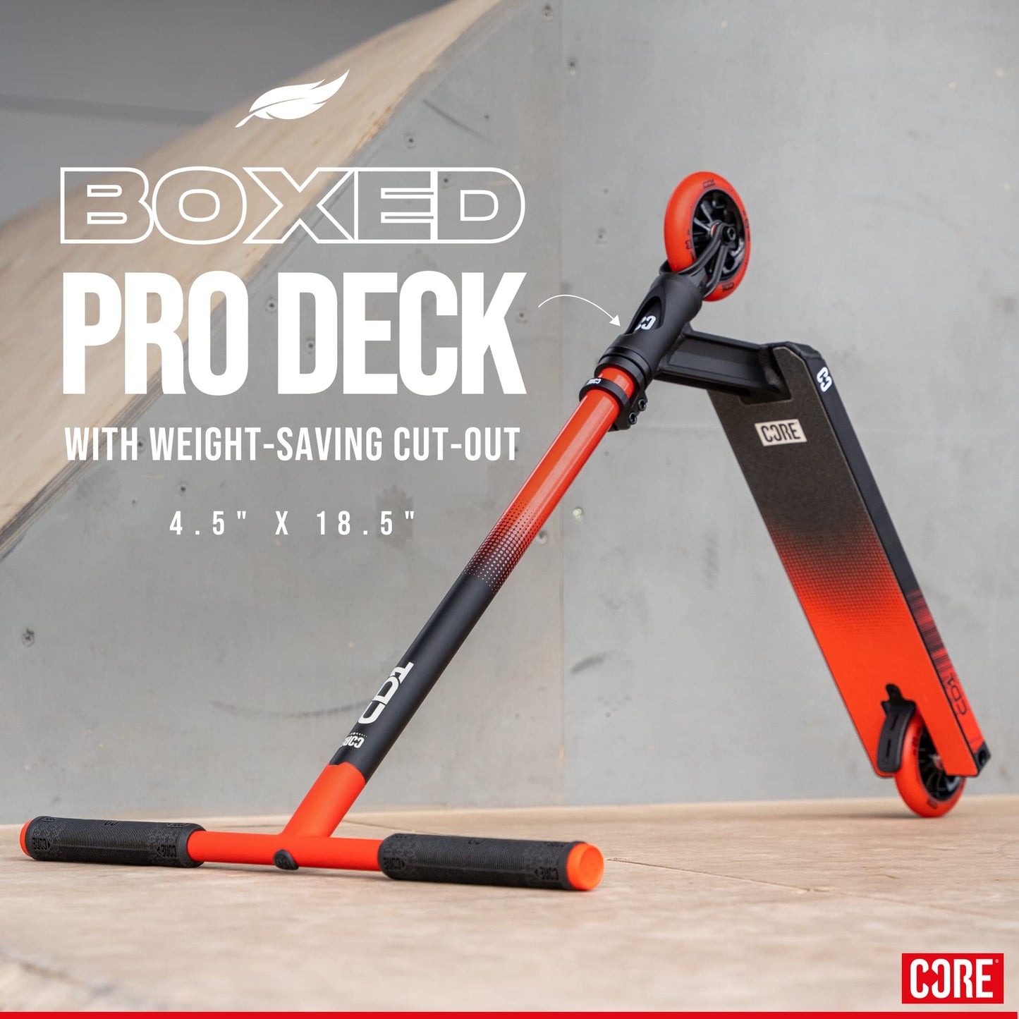 Core CD1 stunt scooter for kids, black and red, featuring a freestyle design suitable for skatepark and beginner boys and girls.