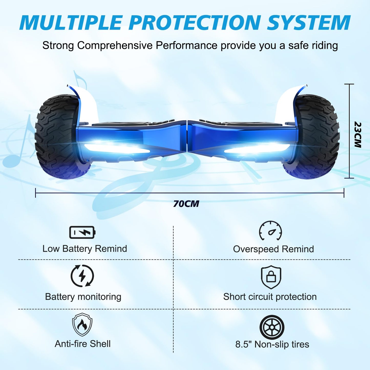 RCB Hoverboard 8.5" all terrain hoverboards, APP control function, integrated LED Bluetooth with powerful motor, electric skateboard self balance scooter, gift for Kids and Adults