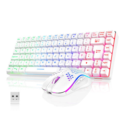 RedThunder K84 wireless gaming keyboard and honeycomb mouse with rainbow backlight, UK layout, compact design for PC, Mac, PS5, Xbox.