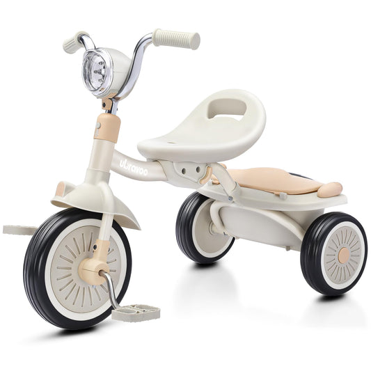 UBRAVOO Baby Tricycle, Foldable Toddler Trike with Pedals, Cool Lights, Durable Wheels and Comfortable Seat, Baby First Walker Trike for 1-5 Years Old Girls, Boys (White)
