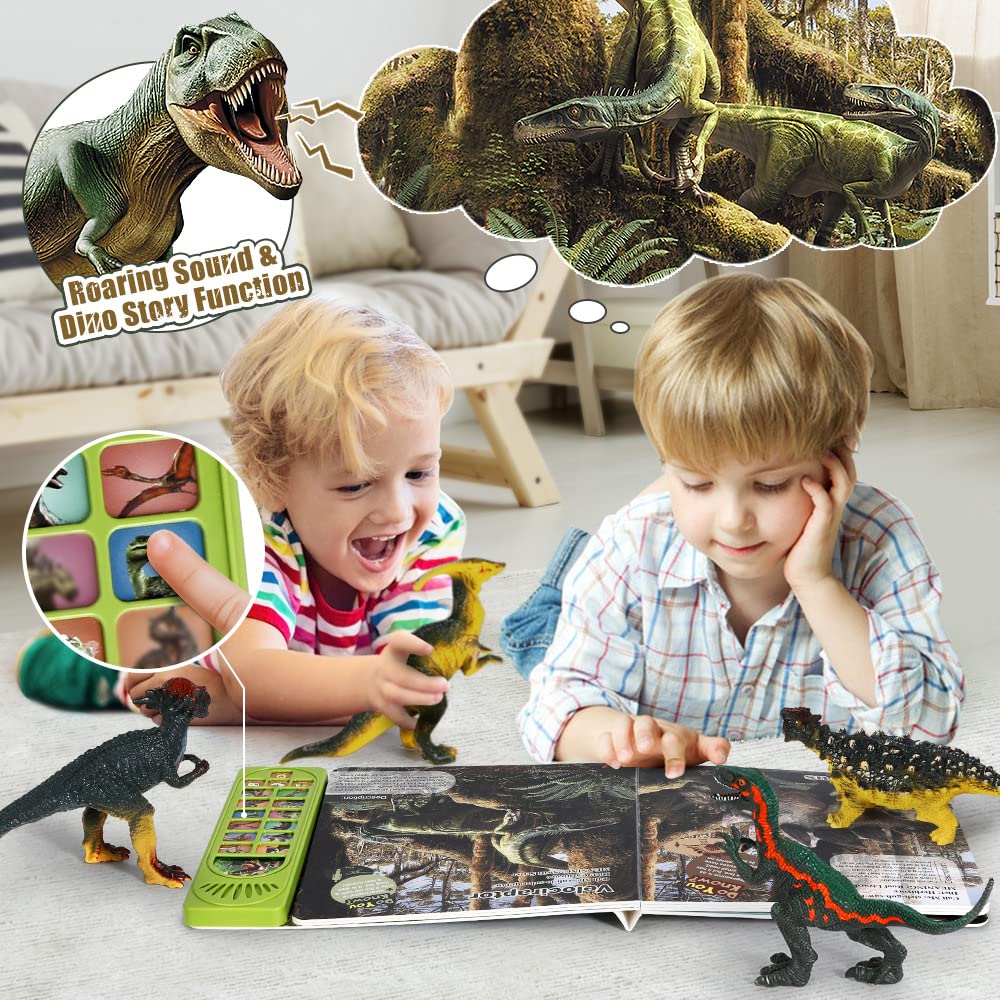 FRUSE Dinosaur Toys for Boys 3-5 with Interactive Sound Book,12 Pcs Dinosaurs Figures,Dinosaur Book with Sound,Toddler Dinosaur Learning Toys,Dino Present for Boys and Girls Age 3 4 5 6 7 8