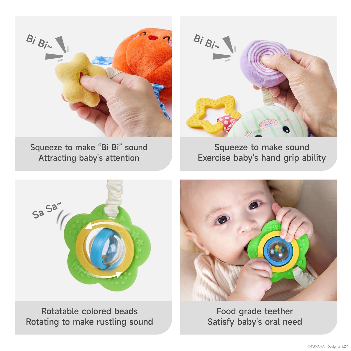 TUMAMA KIDS baby rattle toy clipped to pram, sensory toy for infants 0-12 months, suitable for boys and girls.