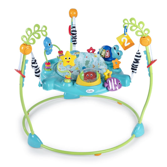 Baby Einstein Ocean Explorers Curiosity Cove 2-in-1 educational activity jumper and floor toy for babies 6-12 months, colorful and interactive.