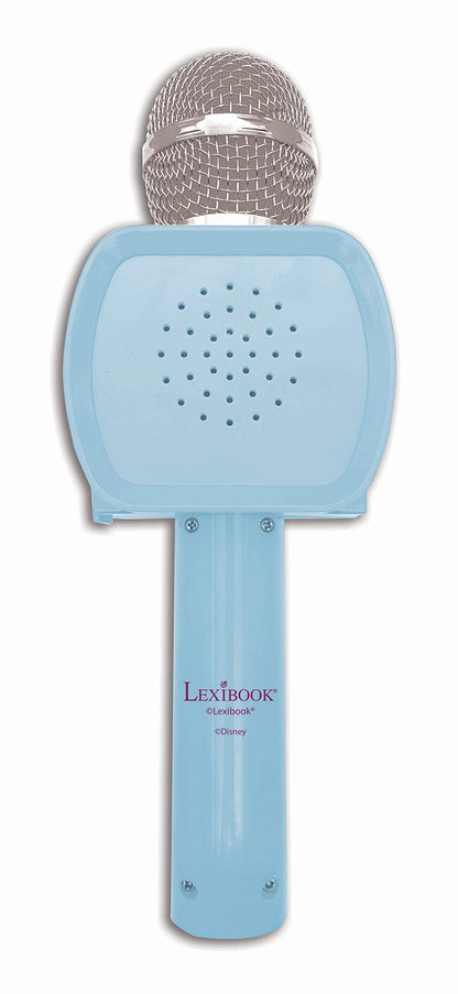 LEXIBOOK Frozen Bluetooth microphone with voice changer, built-in speaker, phone holder, in blue, model MIC240FZ