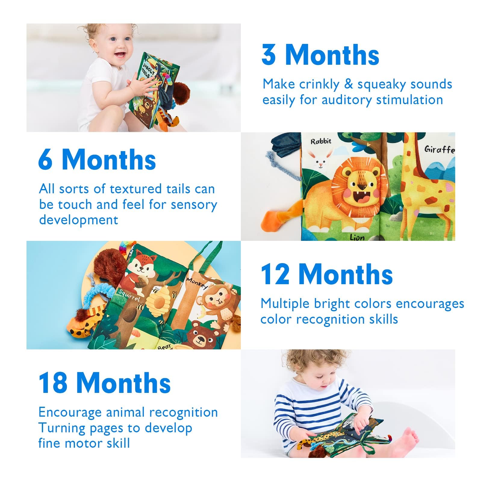 hahaland baby book featuring colorful jungle tails, soft crinkle pages for sensory play, perfect for newborns and infants.