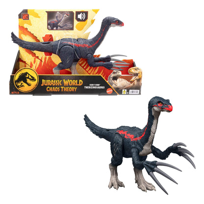 Mattel Jurassic World Chaos Theory Slash N Roar Therizinosaurus Dinosaur Action Figure Toy, Attack Claws & Sound, Digital Play, JCG17