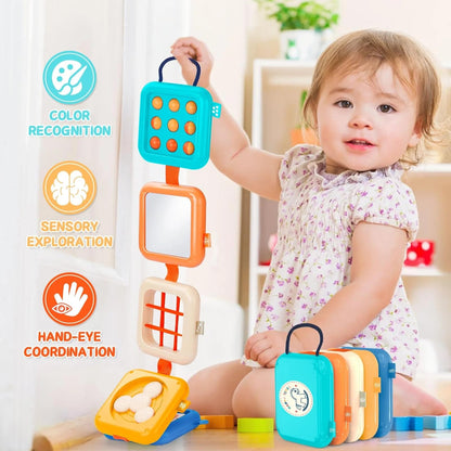 Felly Baby Travel Busy Board for Toddler 1+ Years, 8 in 1 Montessori Activity Cube Toy, Fine Motor Skill, Sensory Developmental Fidget Toys, Birthday for Boys Girls