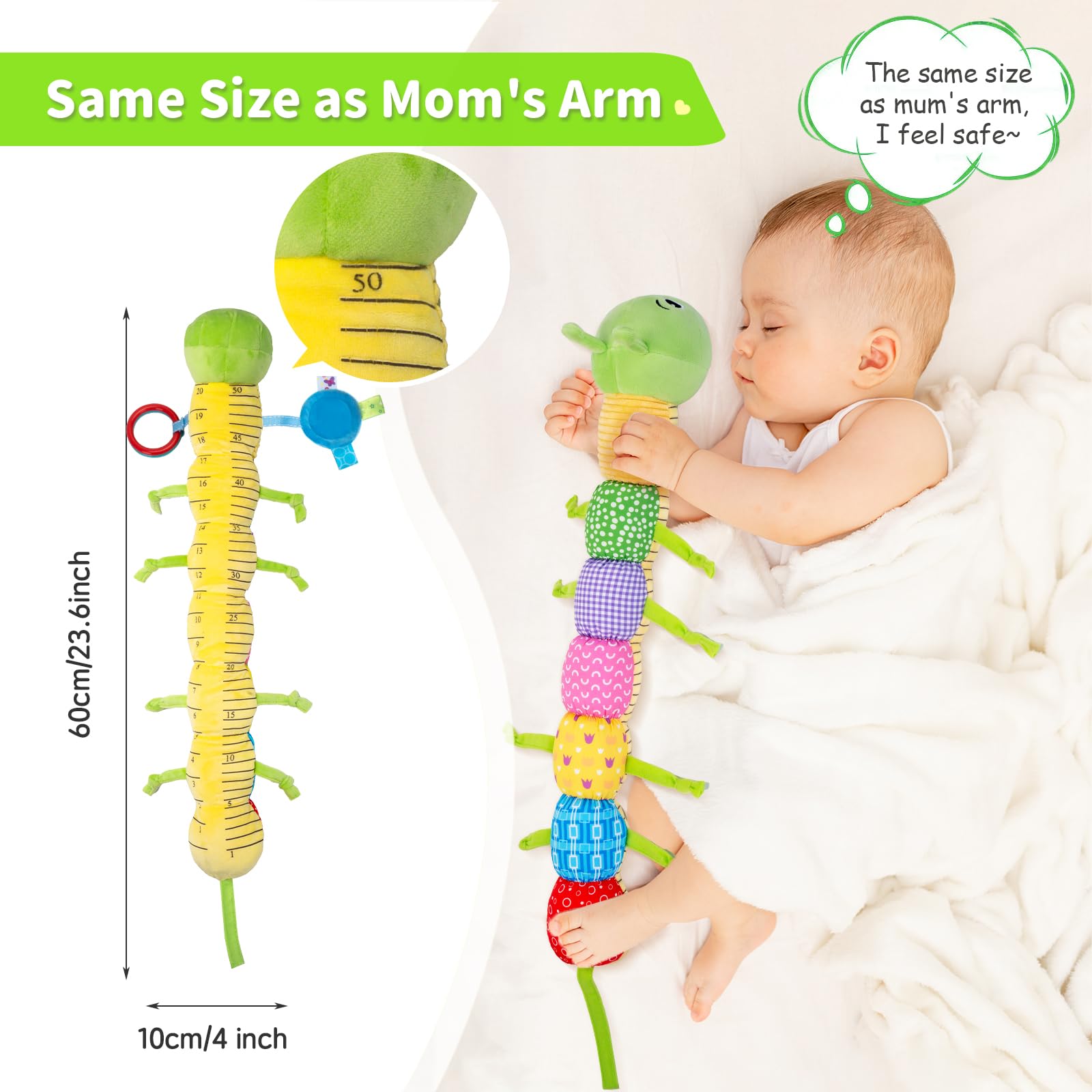 Accevo baby sensory toys for 0-6 months, plush musical animals, caterpillar, baby mirror, crinkle Russell for newborns and infants.