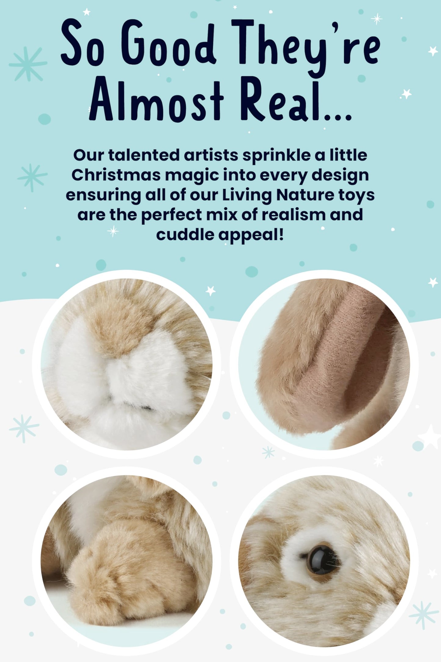 Living Nature Brown Sitting Lop Eared Rabbit, Realistic Soft Cuddly Bunny Toy, Naturli Eco-Friendly Plush, 18cm