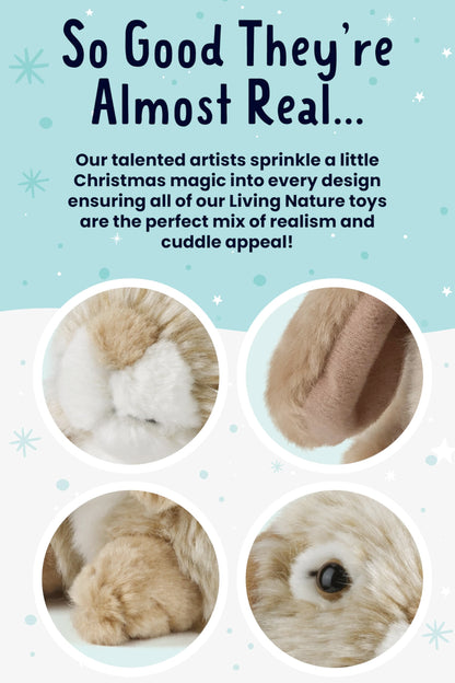 Living Nature Brown Sitting Lop Eared Rabbit, Realistic Soft Cuddly Bunny Toy, Naturli Eco-Friendly Plush, 18cm