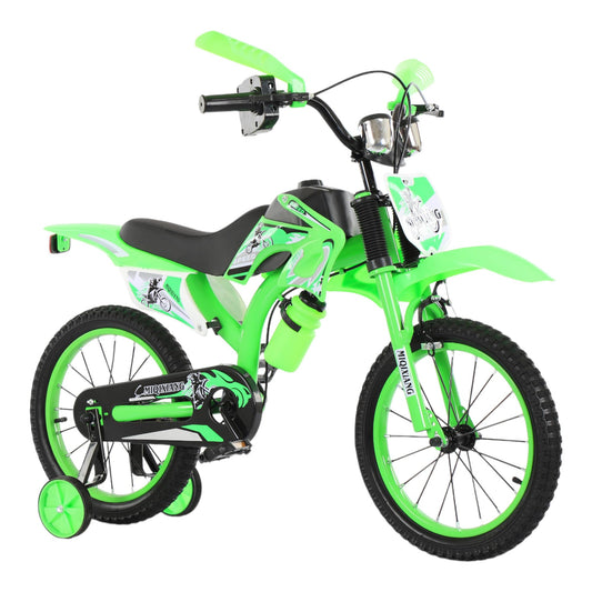 Touch of Venetian 12" 16" 20" Boys Motorcross Bike with Stabilisers Black Red Green Blue Pink Moto Wheels Kids Bicycle for Ages 2-9 Years Old Motorcycle Sound Motorcross (Green, 20 Inch)