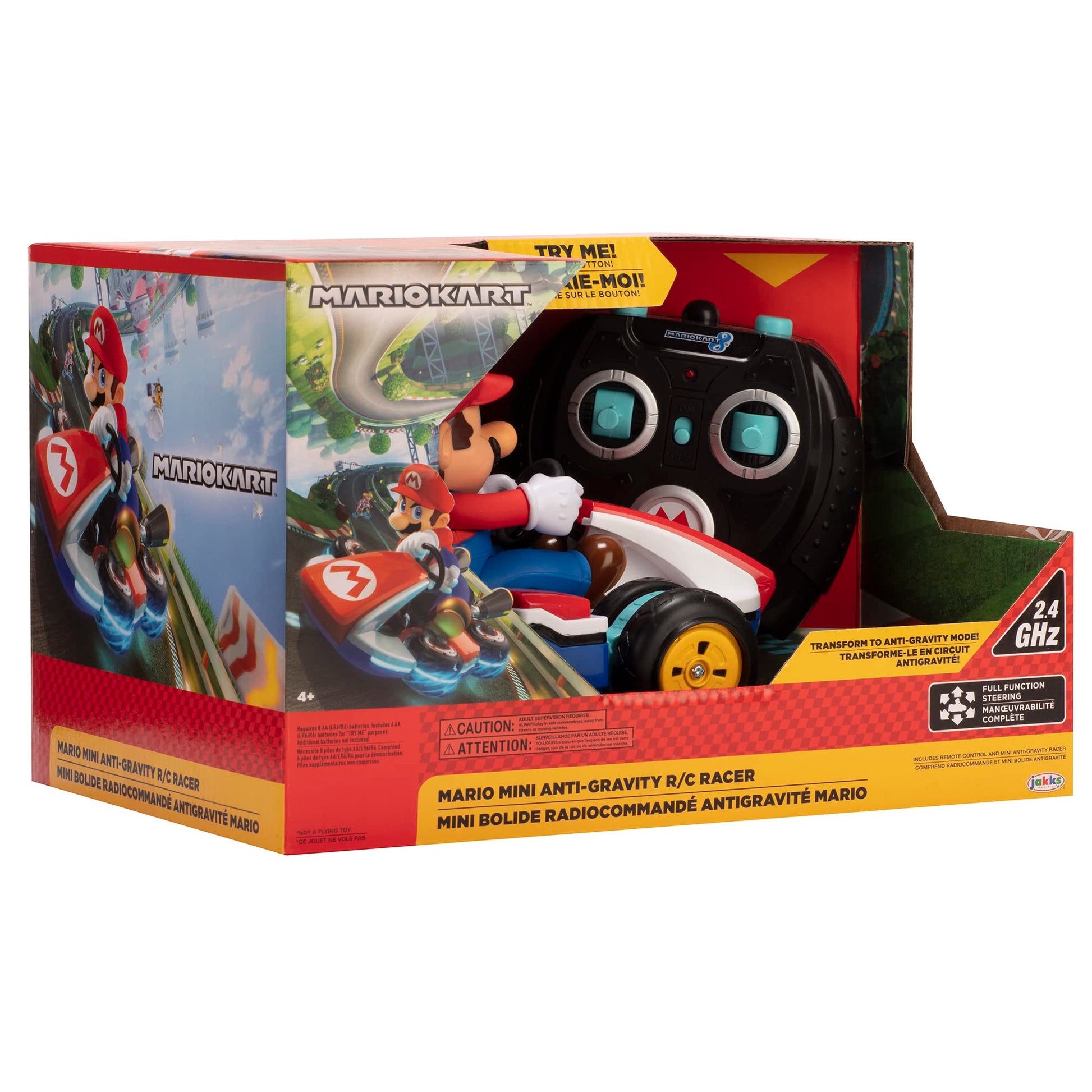 Nintendo Super Mario Kart 8 Mario RC Racer by Jakks Pacific with anti-gravity wheels, spins, wheelies, drifting, up to 100 ft range for kids