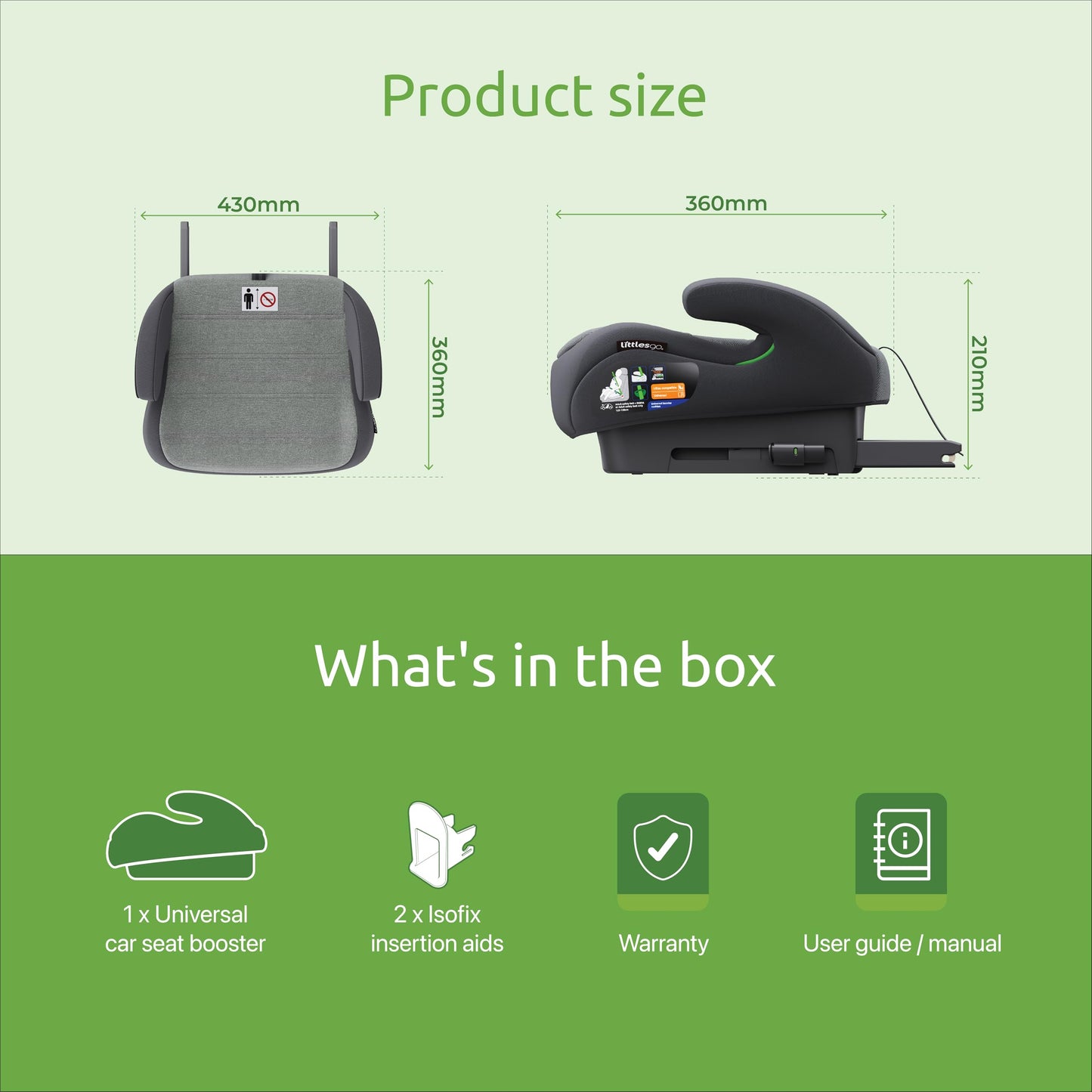 Littlesgo IFix Booster Seat, i-Size ISOFIX Car Seat, for Child from 125-150cm (3-12 Years, Group 2/3), Portable, Triple Foam Layers for Comfortable Travel, ECE R129, Grey-Darkgrey, 1 Pack