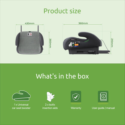 Littlesgo IFix Booster Seat, i-Size ISOFIX Car Seat, for Child from 125-150cm (3-12 Years, Group 2/3), Portable, Triple Foam Layers for Comfortable Travel, ECE R129, Grey-Darkgrey, 1 Pack
