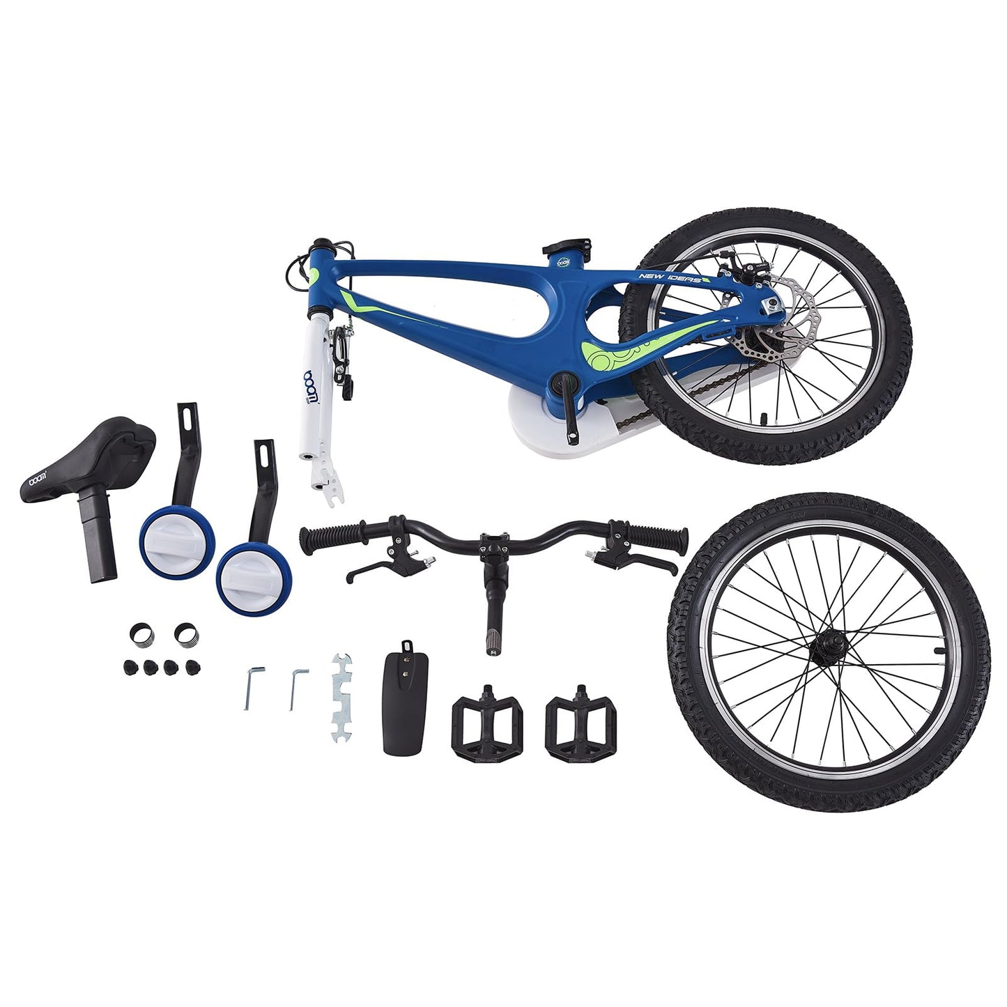 BSTSEL children's blue 14-inch bike with stabilizers and double brakes, suitable for boys and girls aged 2-9 years.