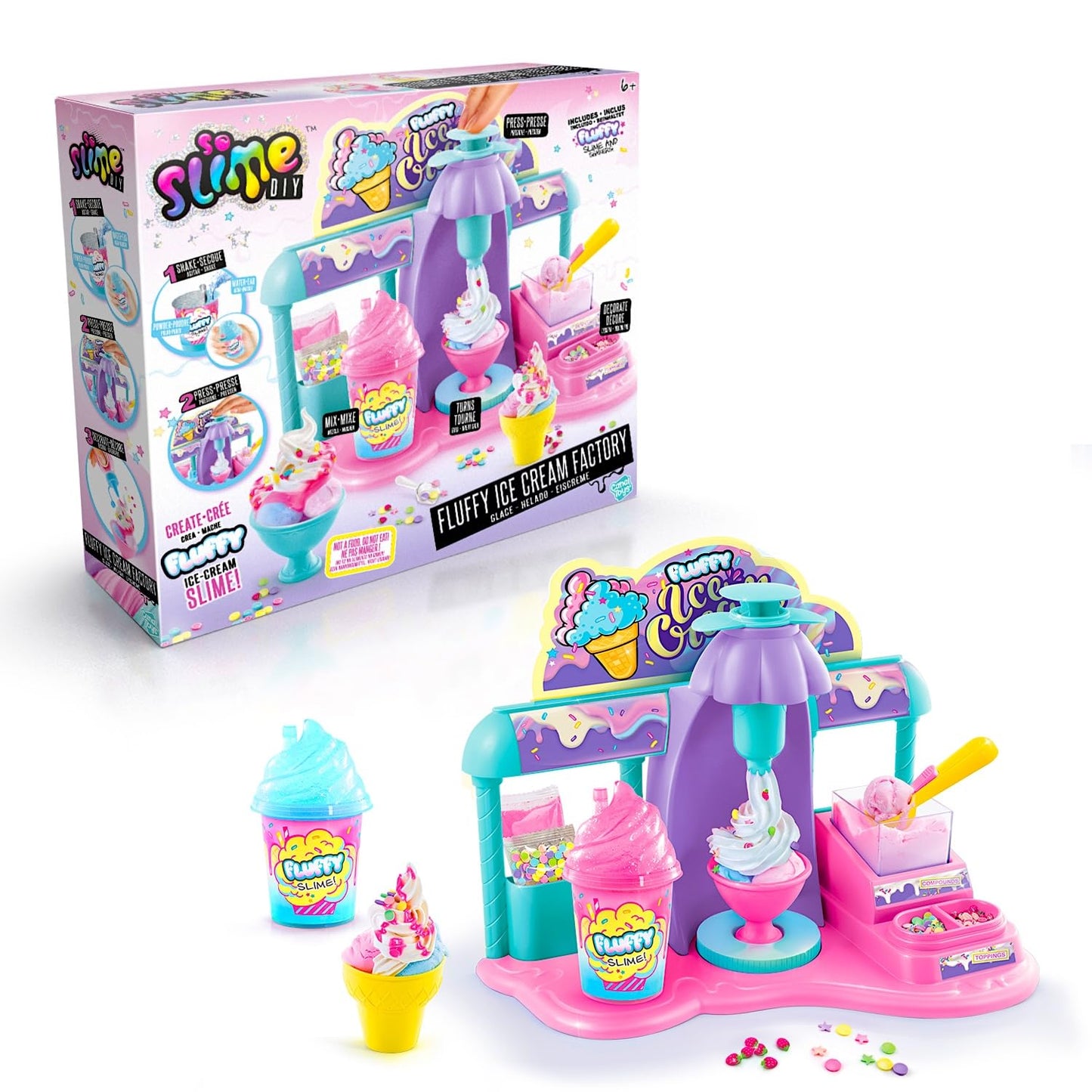 Pink So Slime DIY Fluffy Ice Cream Factory kit with fun decorations and accessories for making safe, glue-free slime sundaes for ages 6+