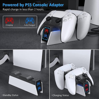 OIVO PS5 Charging Station - 2H Fast Controller Charger for PlayStation 5 DualSense, Upgrade Charging Dock With 2 Types of Cable for Dual Controllers