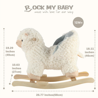 Rock My Baby Plush Rocking Horse - Soft Stuffed Body,Safety Seat Chair, Wooden Rockers, Music Button – Toddler Ride-On Toy for Ages 1–3(beige)
