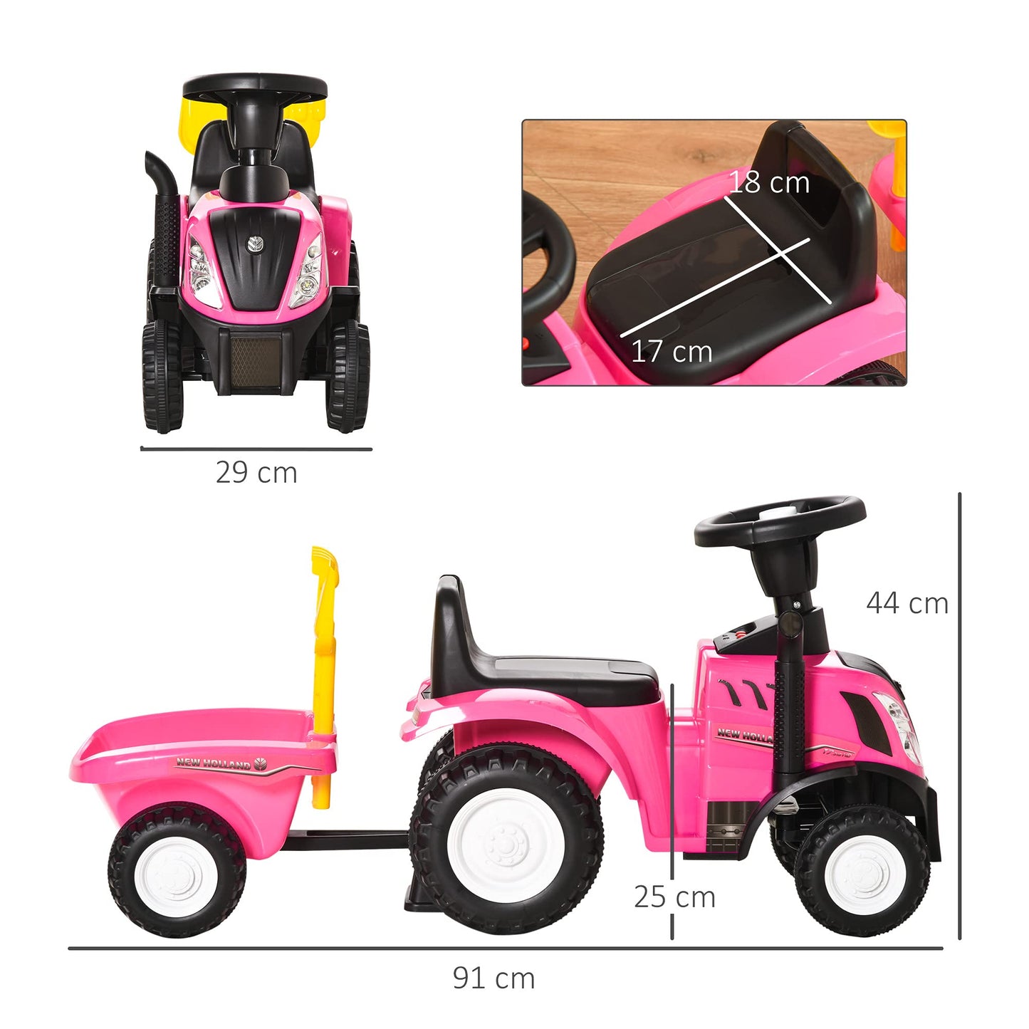 HOMCOM Ride On Tractor Toddler Walker Foot To Floor Slider w/Horn Storage Steering Wheel for 1-3 Years Old Pink