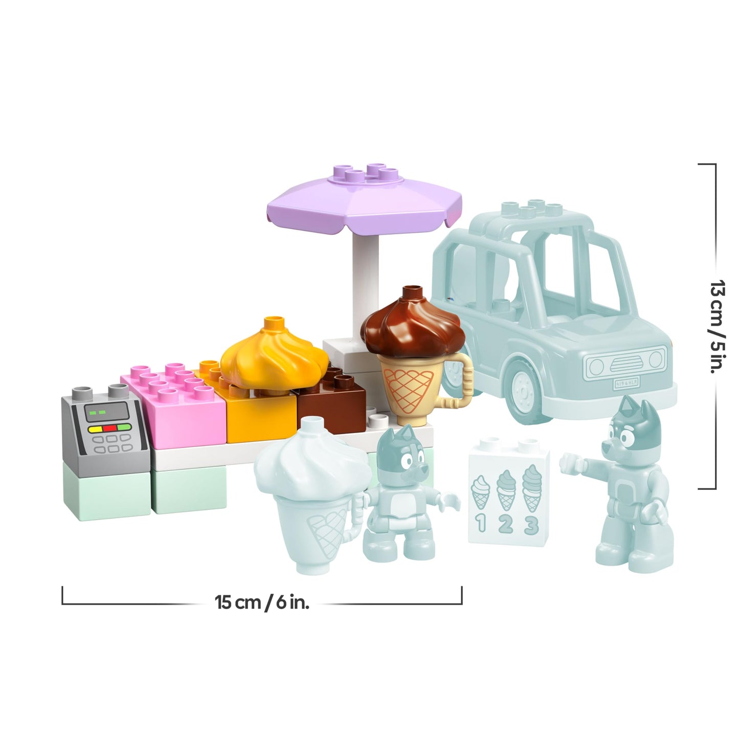 LEGO DUPLO Bluey: Ice Cream Trip with Bluey - Educational Motor Skills Toy for Toddlers, with a Toy Car and Ice Cream Stand, plus 2 Figures incl. Bandit - Gift for 2+ Year Old Girls & Boys - 10458