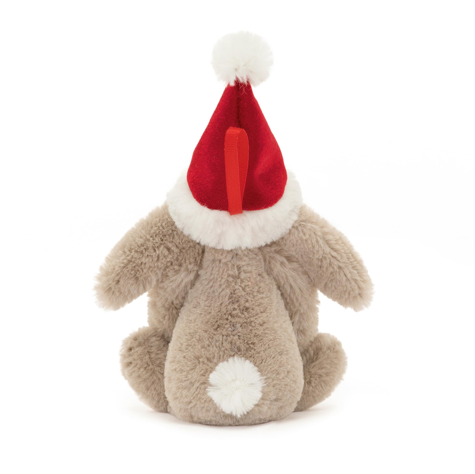 Jellycat Bashful Christmas Bunny Decoration, soft plush bunny with festive details, measuring 13 cm tall and 5 cm wide.