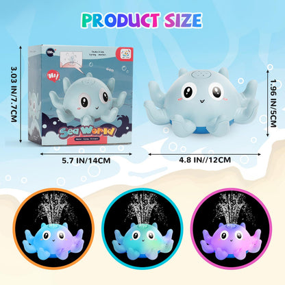 Jovicos Baby Bath Toys, Octopus Sensory Light Up Bath Toys, Automatic Induction Spray Water Toys, Bath Time Shower Gifts for Baby Girls Boys（Blue）