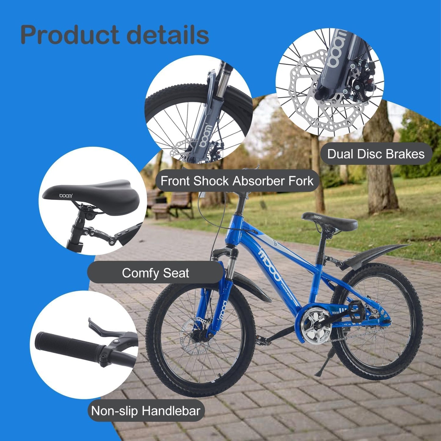TRIOBLADE Kids Bike 18" 20" 22" Kids Mountain Bike for Boys and Girls Junior Mountain Bikes Children Bicycle with Shock Absorber 12.25-Inch Frame Dual Disc Brake 5-14 Years Old (Blue, 20 inch)