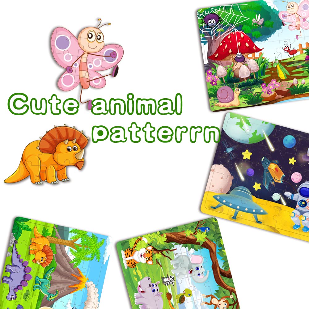 Wooden Jigsaw Puzzles for Kids 3-6 Year Olds -Space Dinosaur Animals 30 Piece Puzzle Toys -Toddler Children Learning Educational Puzzle Toys for Set for Kids 3 4 5 6 Year Old(4 Puzzles)