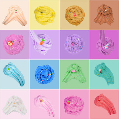 32-pack of fluffy mini butter slime kits by Rowecvce with scented putty, cute charms, soft, non-sticky, stress relief toys for kids