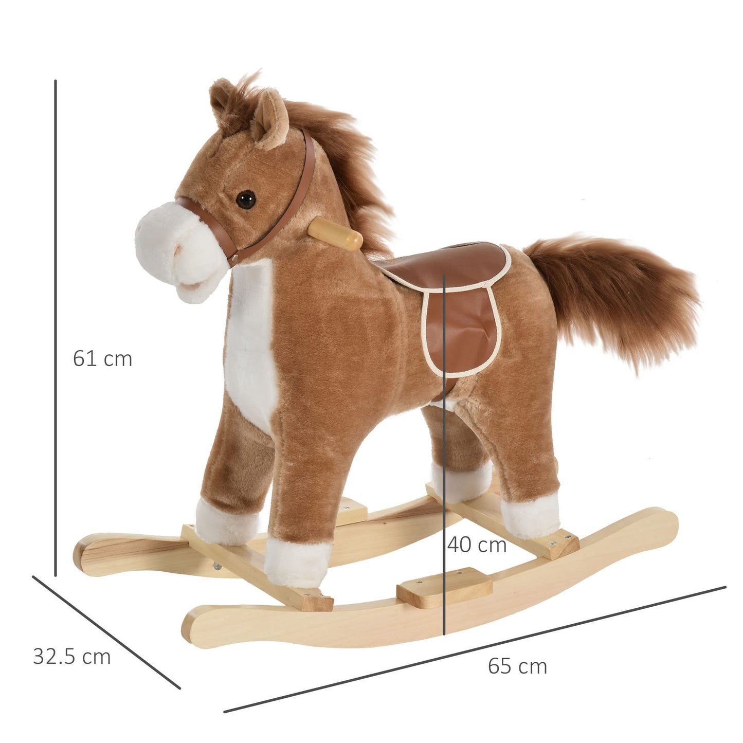 HOMCOM Kids Plush Rocking Horse w/Sound Moving Mouth Wagging Tail Children Rocker Ride On Toy Gift 3-6 Years Brown