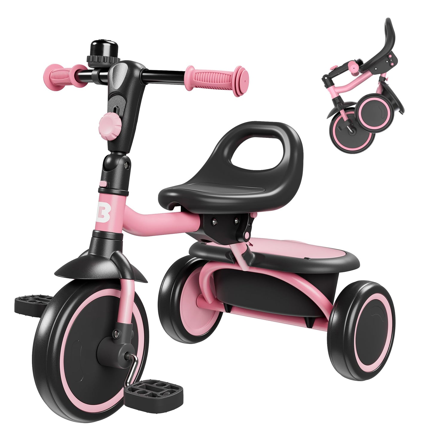 Pink besrey kids tricycle for toddlers aged 18 months to 5 years, featuring a sturdy frame and colorful design for boys and girls.