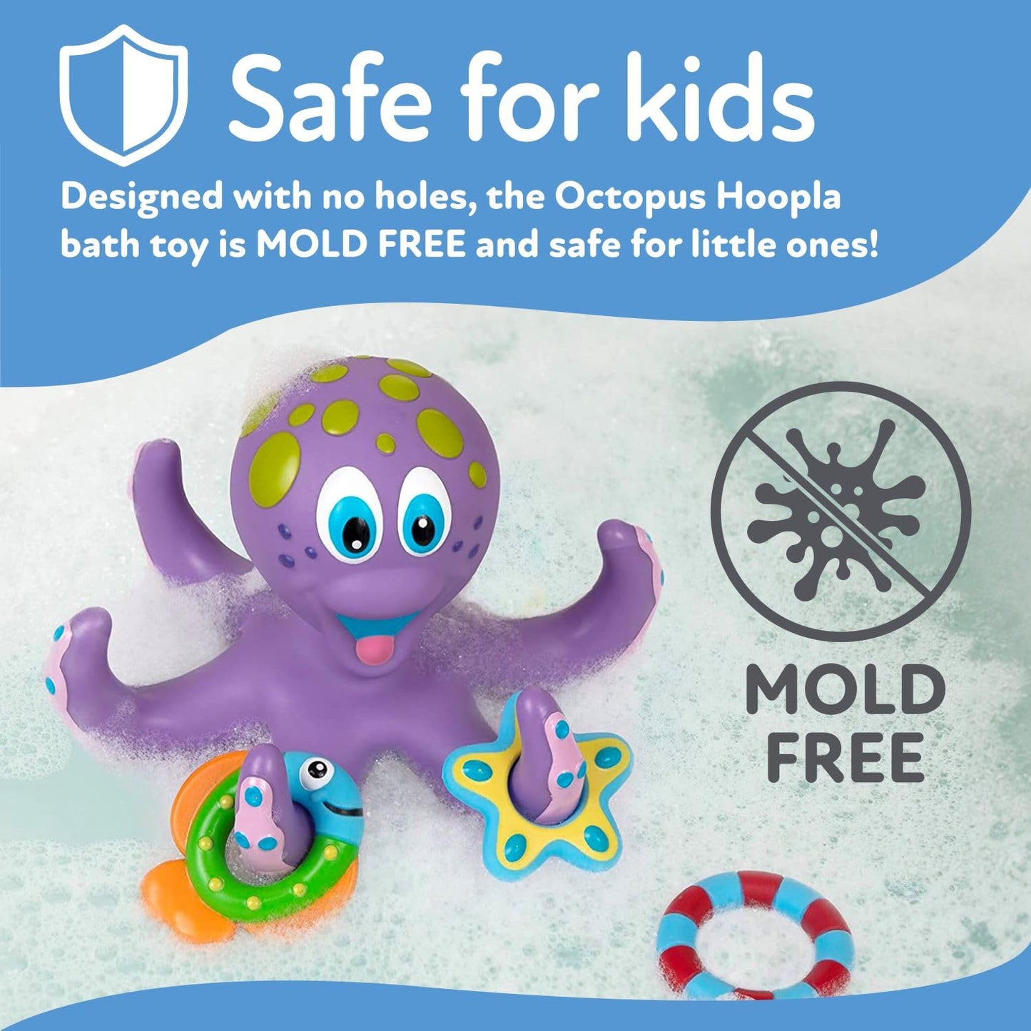 Nuby Octopus Floating Bath Toy - Sensory Development | 3 Rings Included | Colourful