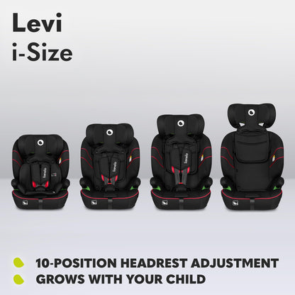 LIONELO Car Seat LEVI I-Size for baby 9-36 kg, Grows with Your Child from Infant to 12 Years Old, ‎10-Level headrest, Enhanced Side Protection, Armrests, Easy Install & Wash, Insert DriSeat, Certified