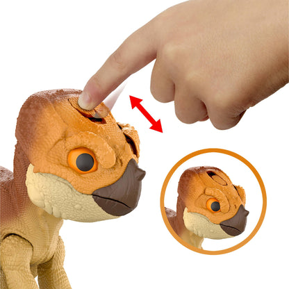 Mattel Jurassic World Rebirth Primal Protector Aquilops Dolores Interactive Dinosaur Toy with Attack Action & Sounds, Pet-Style Electronic Figure with Food Accessory, JGC01