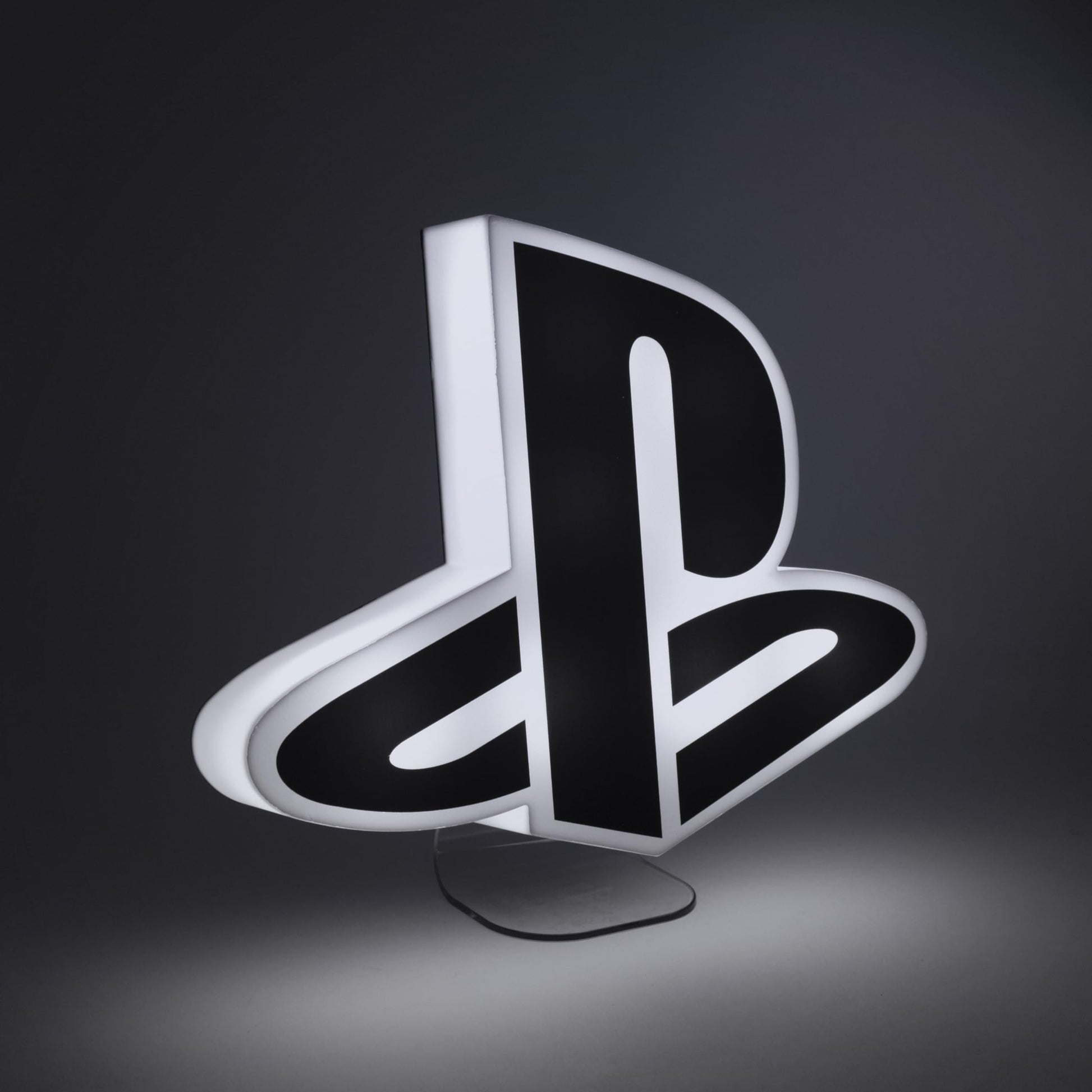 Paladone Playstation logo light displaying three light modes, officially licensed gaming merchandise with illuminated Playstation symbol.