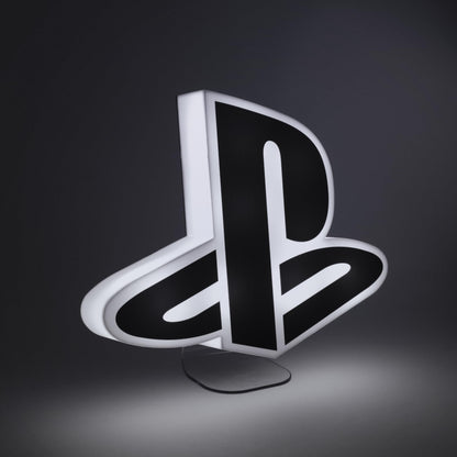 Paladone Playstation logo light displaying three light modes, officially licensed gaming merchandise with illuminated Playstation symbol.