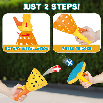 JOY SPOT! Spider Web Target Pop Pass Catch Ball Game - Outdoor Toys for Kids with 4 Launchers, 12 Sticky Balls & Mesh Bag, Fun Indoor Outdoor Toss & Catch Toy Gifts for Boys Girls Ages 3 4 5 6 7 8+